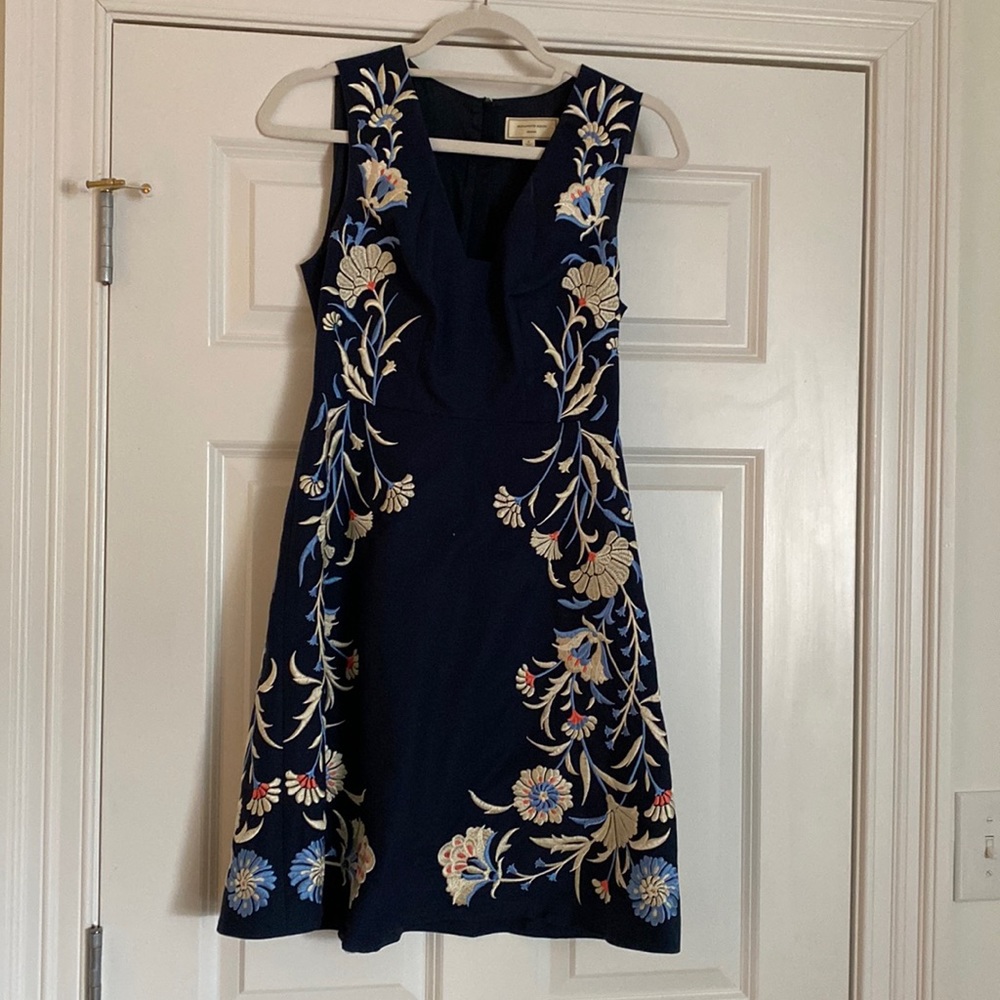 Beautiful dress from Anthropology navy with lovely embroidered flowers.
